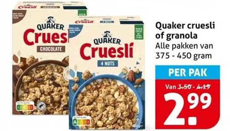 Quaker cruesli of granola