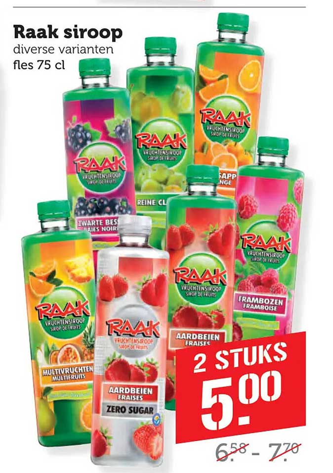 Raak siroop diverse varianten fles 75 cl