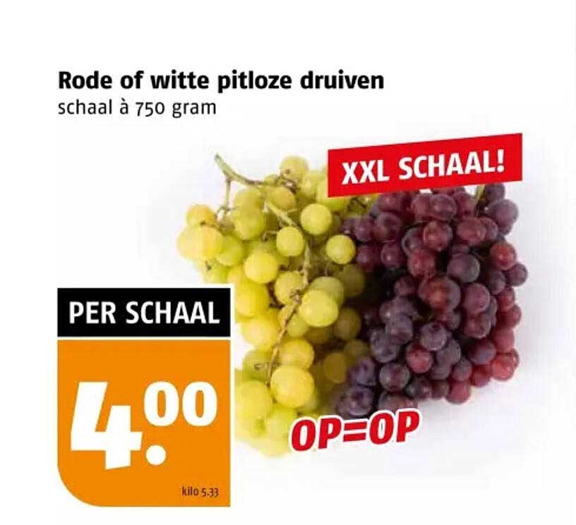 Rode of witte pitloze druiven schaal à 750 gram