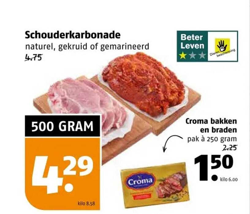 Schouderkarbonade natuur, gekruid of gemarineerd