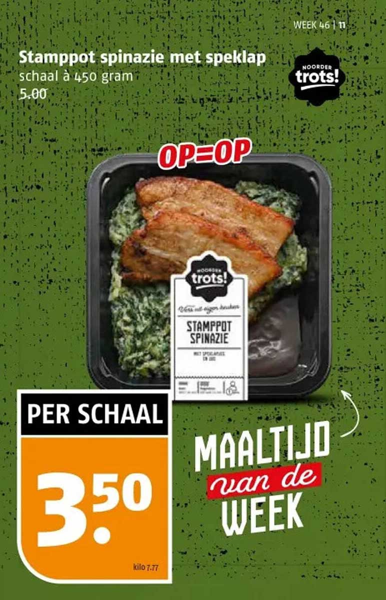 Stampot spinazie met speklap schaal à 450 gram