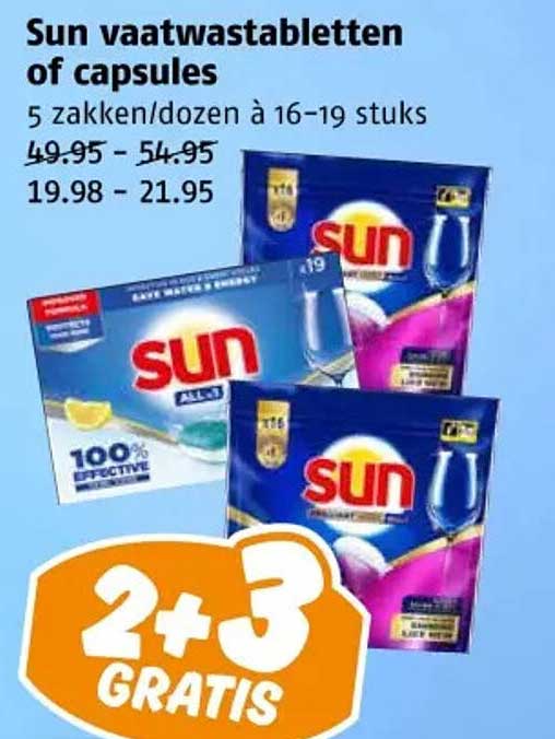 Sun vaatwastabletten of capsules