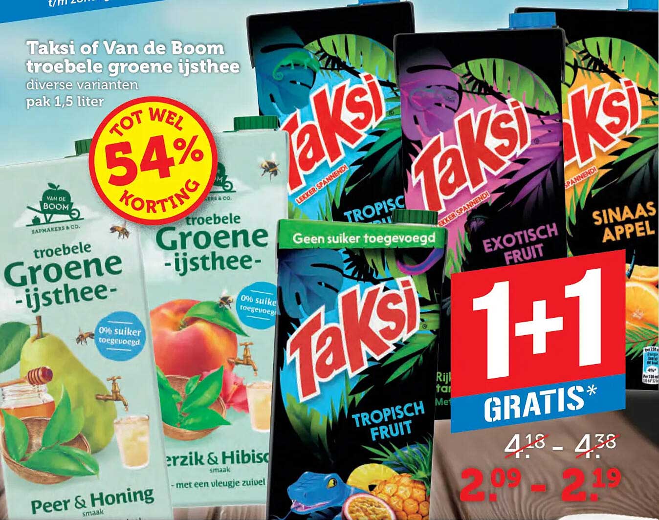 Taksi of Van de Boom troebele groene ijsthee diverse varianten pak 1,5 liter