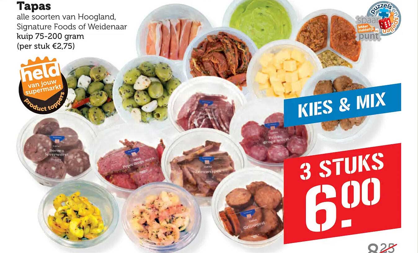 Tapas alle soorten van Hoogland, Signature Foods of Weidenaar kuip 75-200 gram (per stuk €2,75)