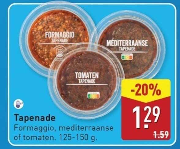 Tapenade Formaggio, Mediterraanse of Tomaten 125-150 g.