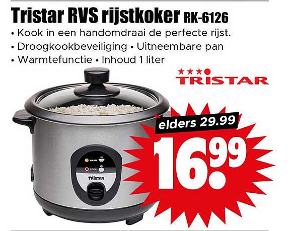 Tristar RVS rijstkoker RK-6126