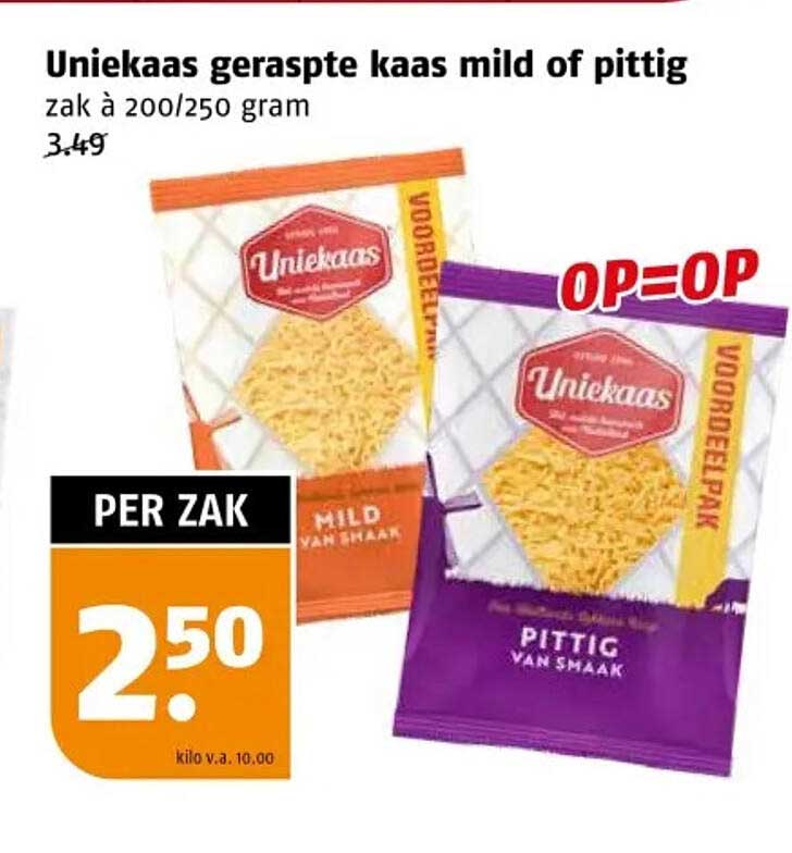 Uniekaas geraspte kaas mild of pittig