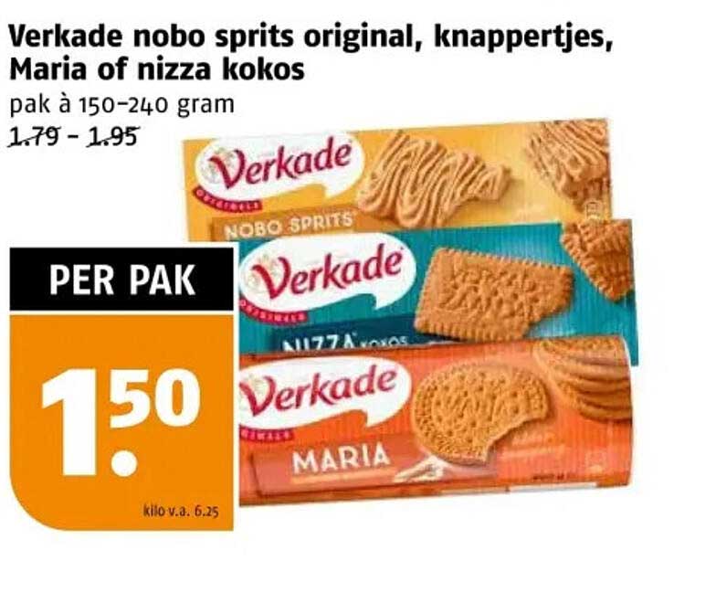 Verkade nobo sprits original, knappertjes, Maria of nizza kokos