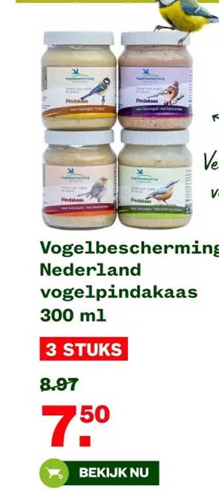 Vogelbescherming Nederland vogelpindakaas 300 ml - 3 STUKS