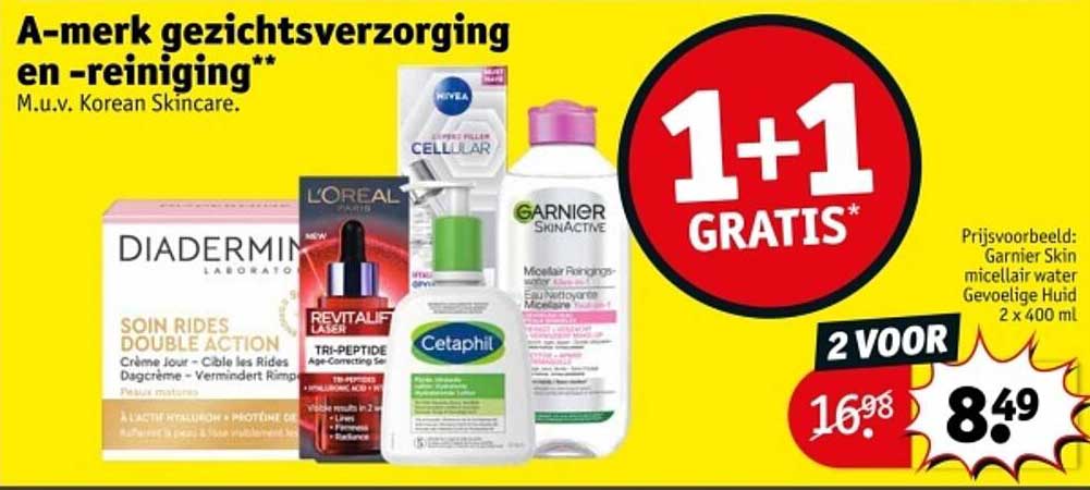 A-merk gezichtsverzorging en -reiniging* M.u.v. Korean Skincare.