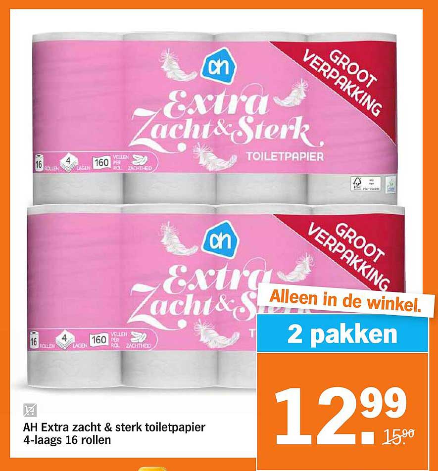 AH Extra zacht & sterk toiletpapier 4-laags 16 rollen