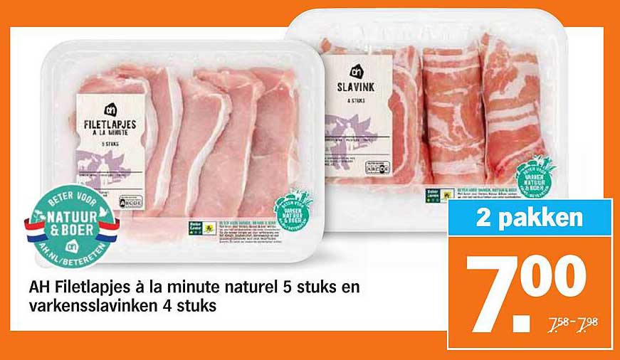 AH Filetlapjes à la minute naturel 5 stuks en varkensslavinken 4 stuks