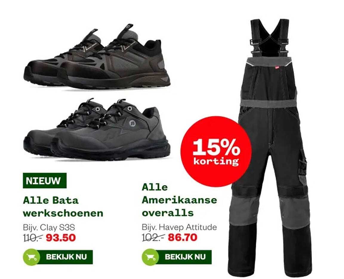Alle Bata werkschoenen en Alle Amerikaanse overalls