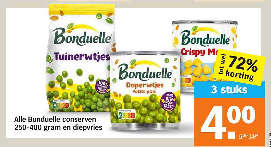 Alle Bonduelle conserven 250-400 gram en diepvries