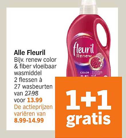 Alle Fleuril Bijv. renew color & fiber vloeibaar wasmiddel 2 flessen à 27 wasbeurten van 27.98 voor 13.99