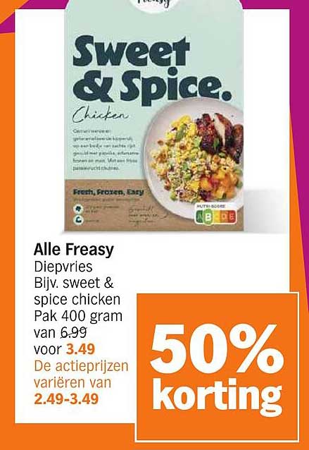 Alle Freasy Diepvries Bijv. sweet & spice chicken Pak 400 gram