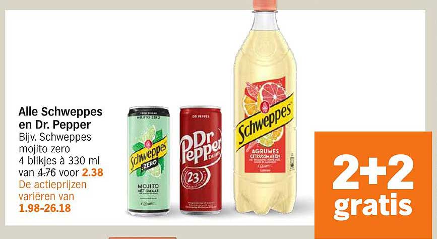 Alle Schweppes en Dr. Pepper Bijv. Schweppes mojito zero 4 blikjes à 330 ml van 4.76 voor 2.38