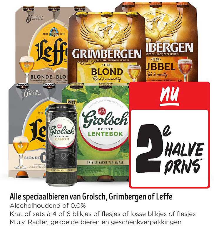 Alle speciaalbieren van Grolsch, Grimbergen of Leffe