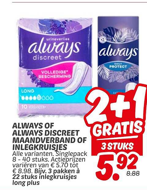 ALWAYS OF ALWAYS DISCREET MAANDVERBAND OF INLEKRIJZSJES