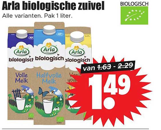 Arla biologische zuivel - Alle varianten. Pak 1 liter.