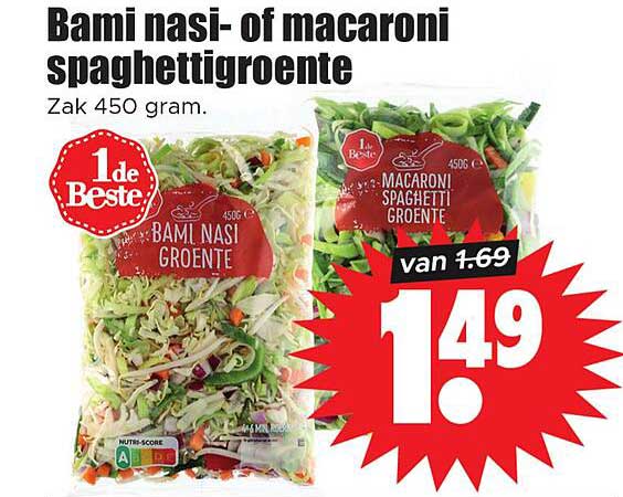 Bami nasi- of macaroni spaghetti groenten