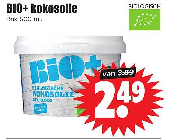 BIO+ kokosolie Bak 500 ml.