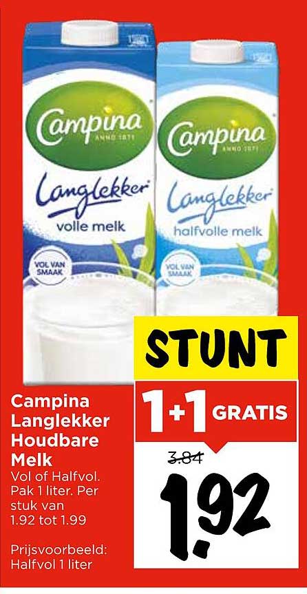 Campina Langlekker Houdbare Melk 1+1 Gratis