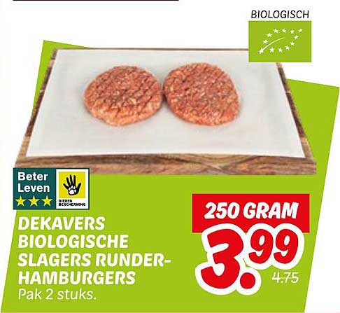 Dekavers biologische slagers runder-hamburgers Pak 2 stuks