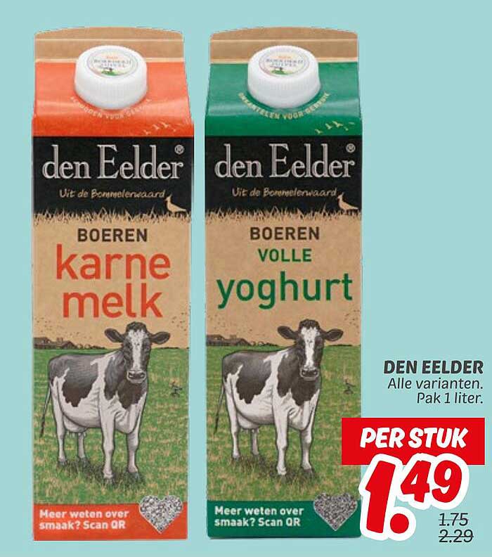 DEN EELDER Boeren karnemelk en volle yoghurt 1 liter