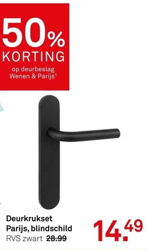 Deurkrukset Parijs, blindoorschild RVS zwart