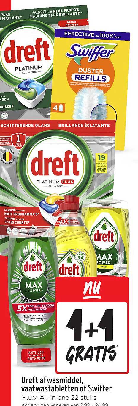 Dreft afwasmiddel, vaatwastabletten of Swiffer M.u.v. All-in-one 22 stuks