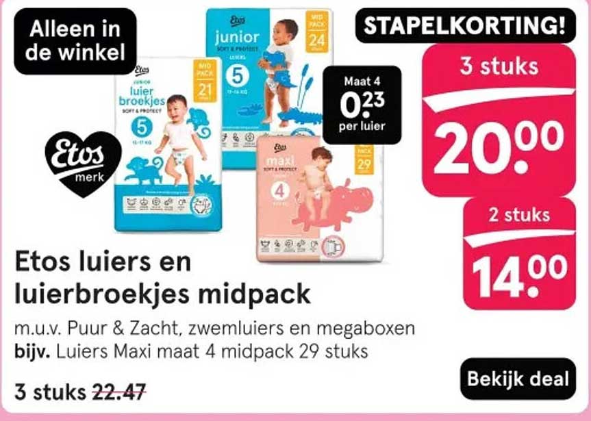Etos luiers en luierbroekjes midpack