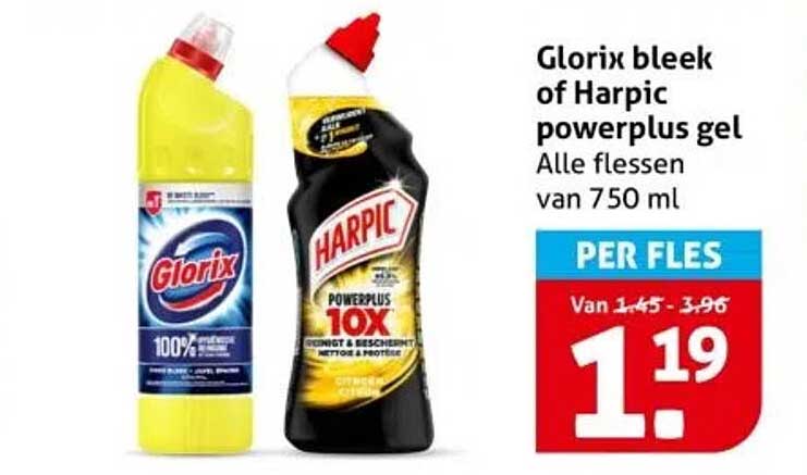 Glorix bleek of Harpic powerplus gel