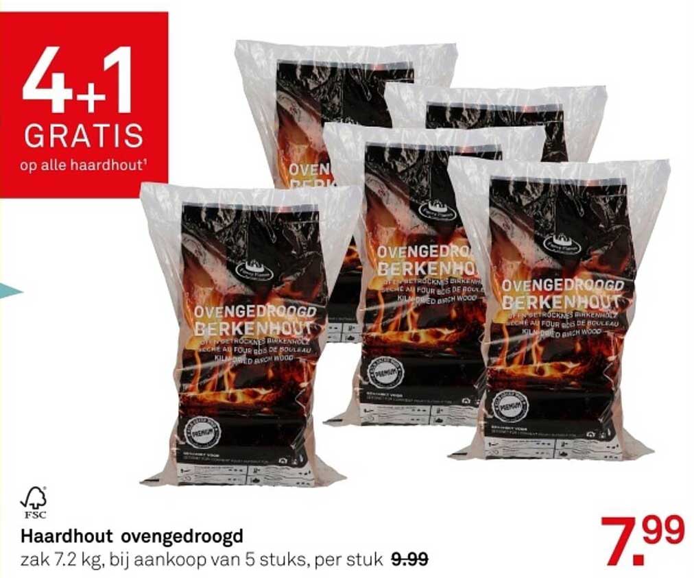 Haardhout oven gedroogd zak 7.2 kg, bij aankoop van 5 stuks, per stuk 7.99
