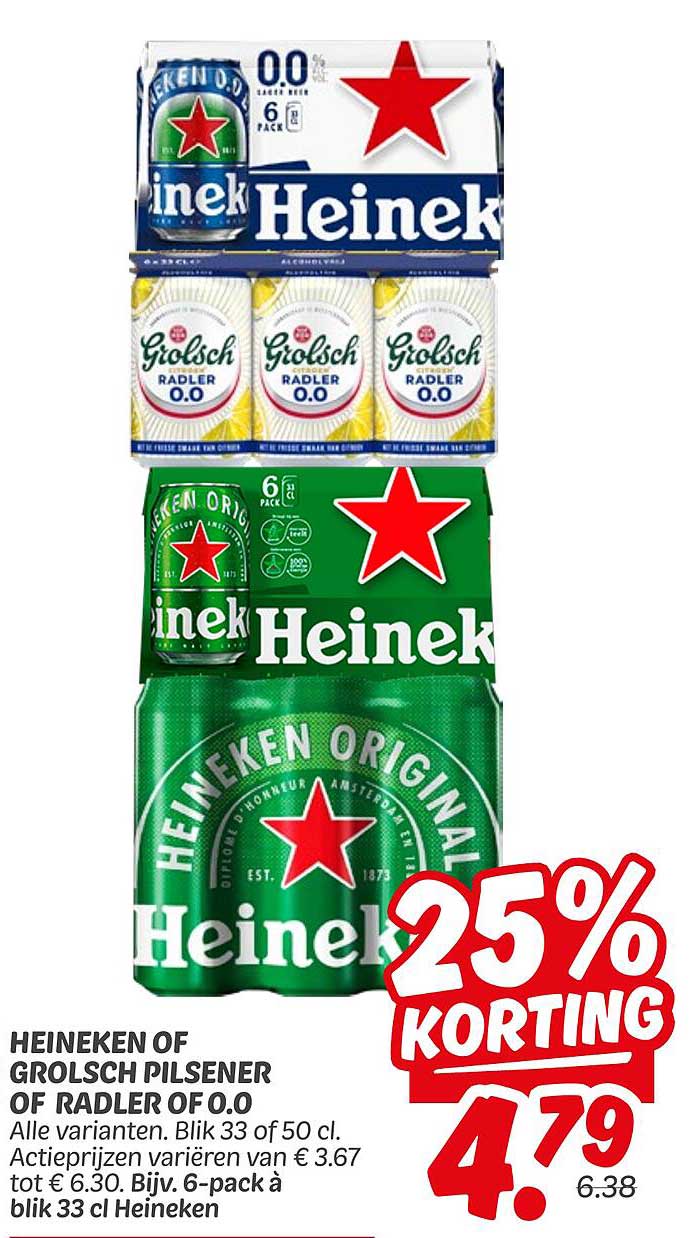 HEINEKEN OF GROLSCH PILSENER OF RADLER OF 0.0