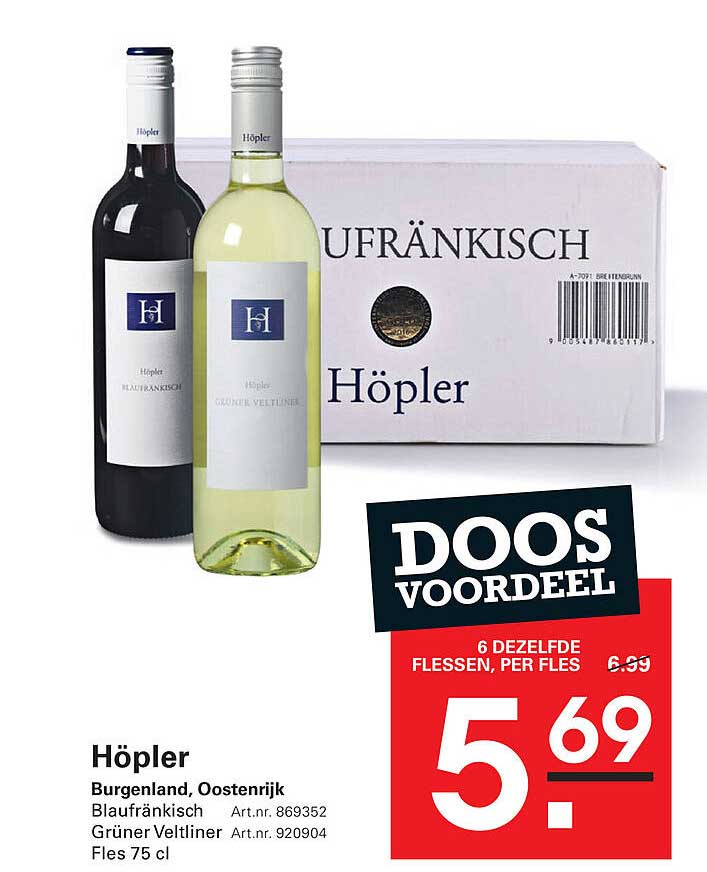Höpler Burgenland, Oostenrijk - 6 dezelfde flessen, per fles 5,69