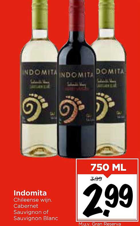 Indomita Chileense wijn. Cabernet Sauvignon of Sauvignon Blanc
