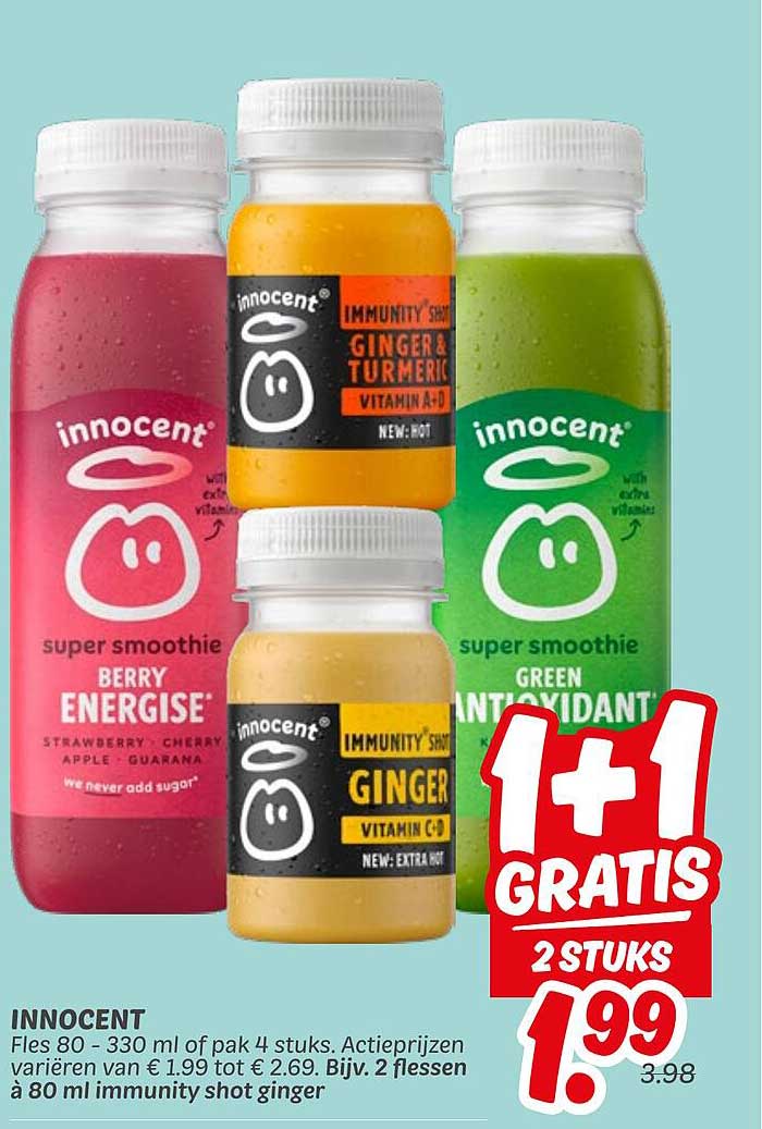INNOCENT Fles 80 - 330 ml of pak 4 stuks. Actieprijs: 1 + 1 GRATIS 2 stuks 1.99