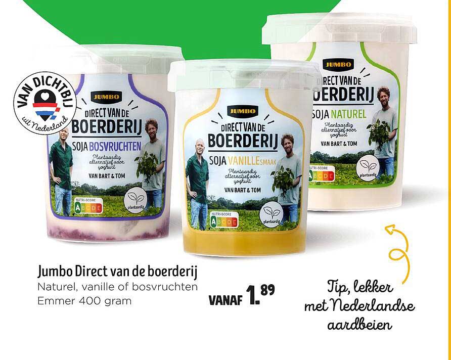 Jumbo Direct van de boerderij, Natuurlijk, vanille of bosvruchten, Emmer 400 gram