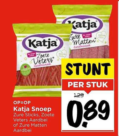 Katja Snoep Zure Sticks, Zoete Veters Aardbei of Zure Matten Aardbei
