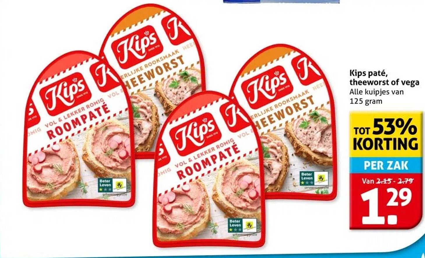 Kips paté, theeworst of vega Alle kuipjes van 125 gram