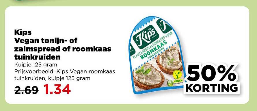 Kips Vegan tonijn- of zalmspread of roomkaas tuinkruiden