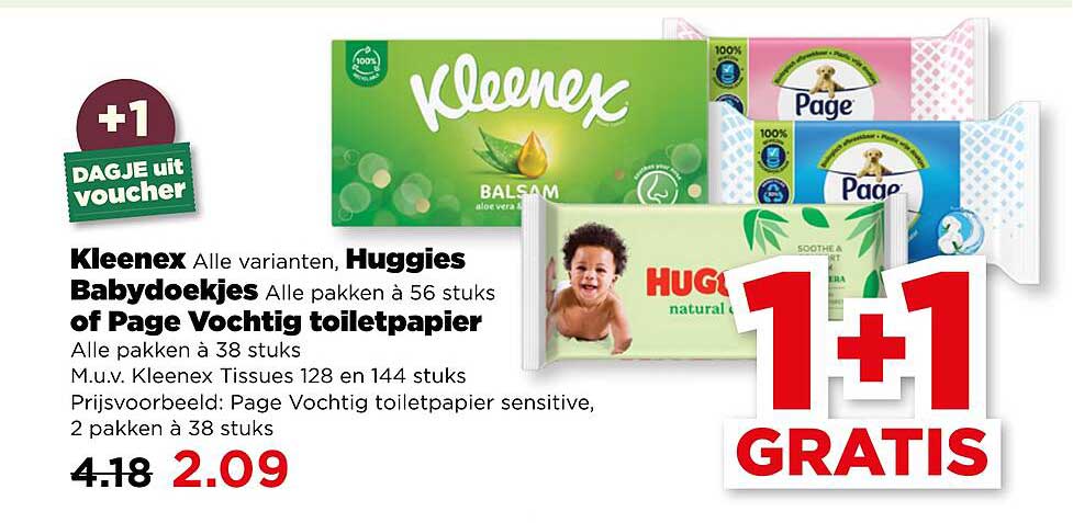 Kleenex Alle varianten, Huggies Babydoekjes Alle pakken à 56 stuks of Page Vochtig toiletpapier