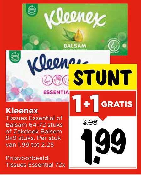 Kleenex Tissues Essential of Balsam 64-72 stuks of Zakdoek Balsam 8x9 stuks