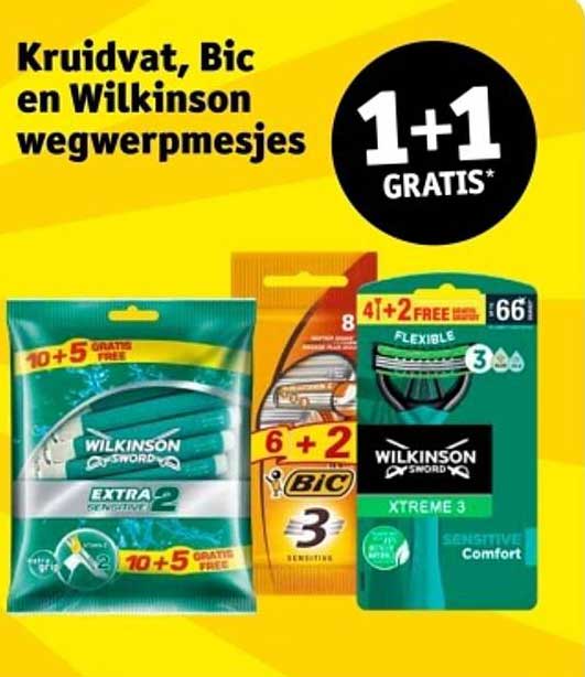 Kruidvat, Bic en Wilkinson wegwerpmesjes 1+1 GRATIS*