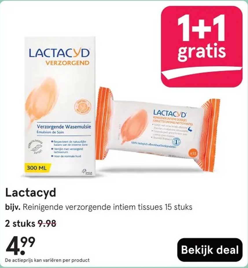 Lactacyd Verzorgen Wasemulsie 300 ML + 1 gratis Reinigen Intiem tissues 15 stuks