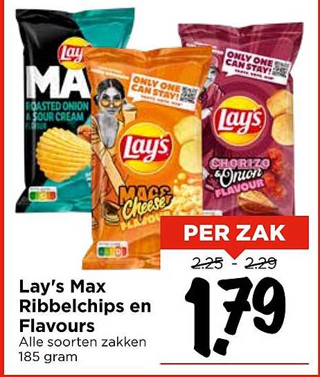 Lay’s Max Ribbelchips en Flavours - Alle soorten zakken 185 gram