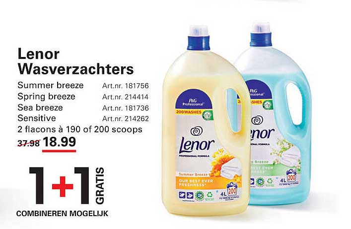 Lenor Wasverzachters, 2 flacons à 190 of 200 scoops