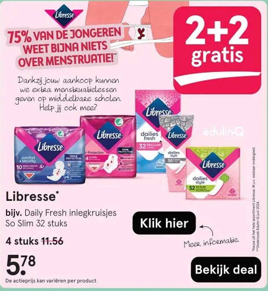 Libresse* bijv. Daily Fresh inlegkruisjes So Slim 32 stuks