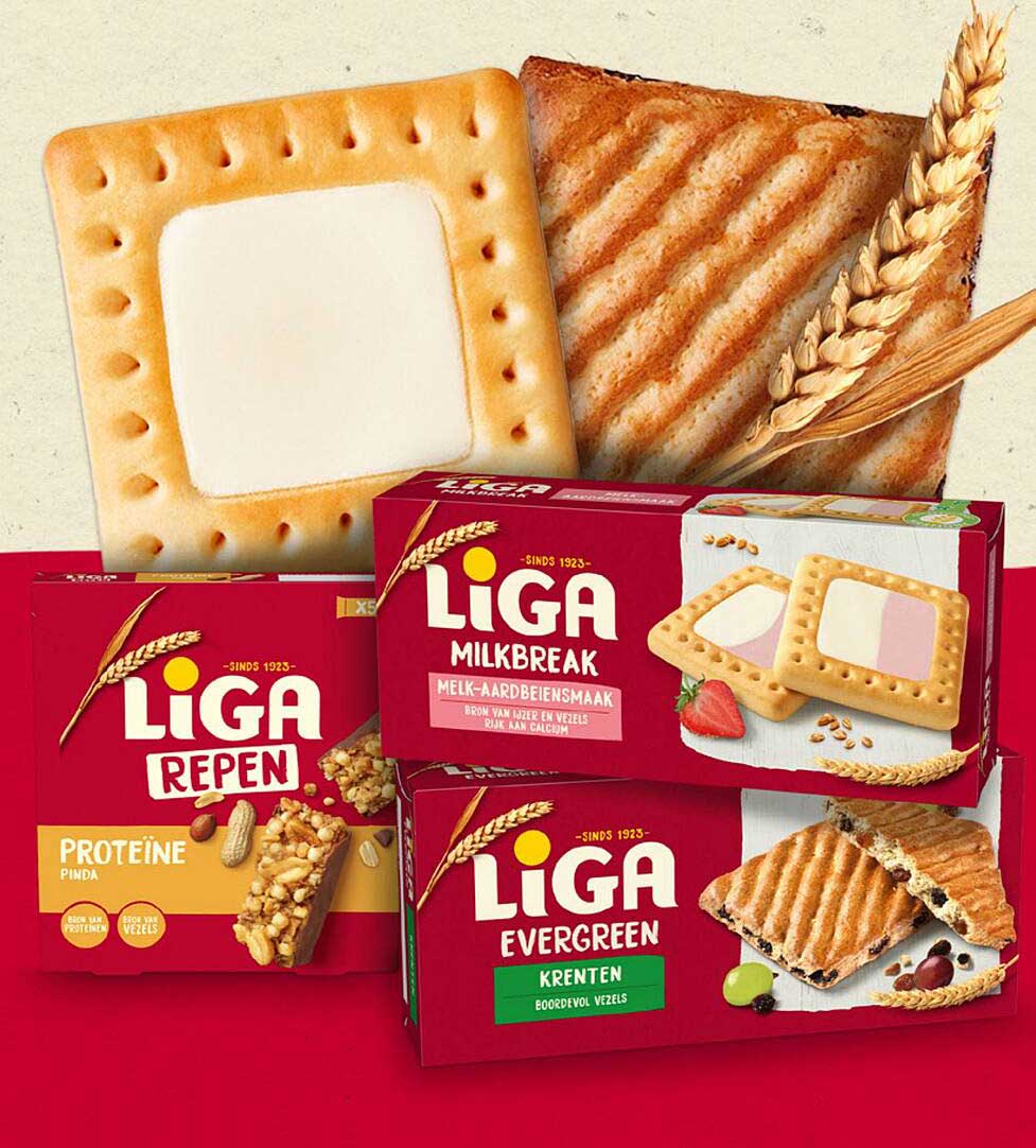 Liga Repen Protein Pinda, Liga Milkbreak Melk-aardbeiensmaak en Liga Evergreen Kreten